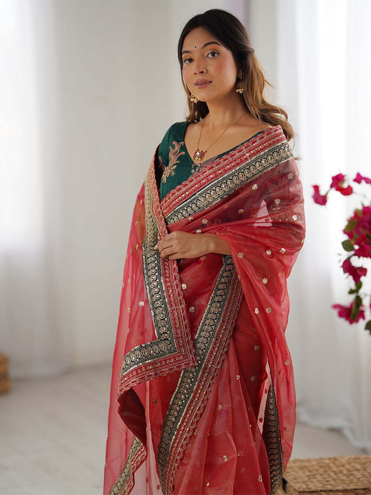 Banarasi Crush Lace Border Saree With Sequins And Cording Embroidery Work With Blouse Piece