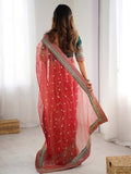 Banarasi Crush Lace Border Saree With Sequins And Cording Embroidery Work With Blouse Piece