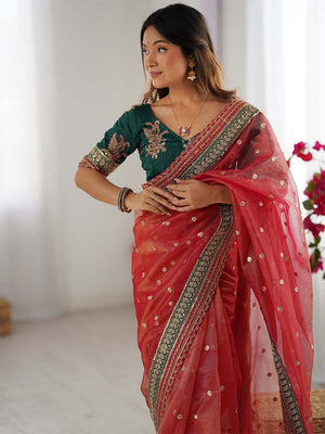 Banarasi Crush Lace Border Saree With Sequins And Cording Embroidery Work With Blouse Piece