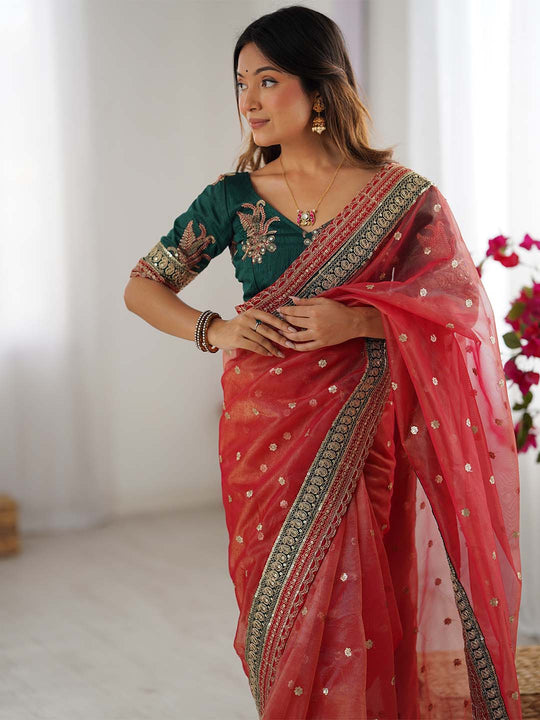 Banarasi Crush Lace Border Saree With Sequins And Cording Embroidery Work With Blouse Piece