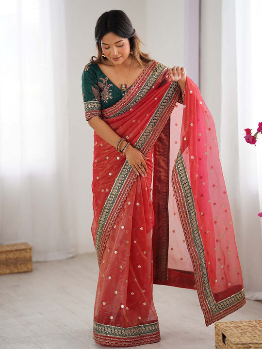 Banarasi Crush Lace Border Saree With Sequins And Cording Embroidery Work With Blouse Piece