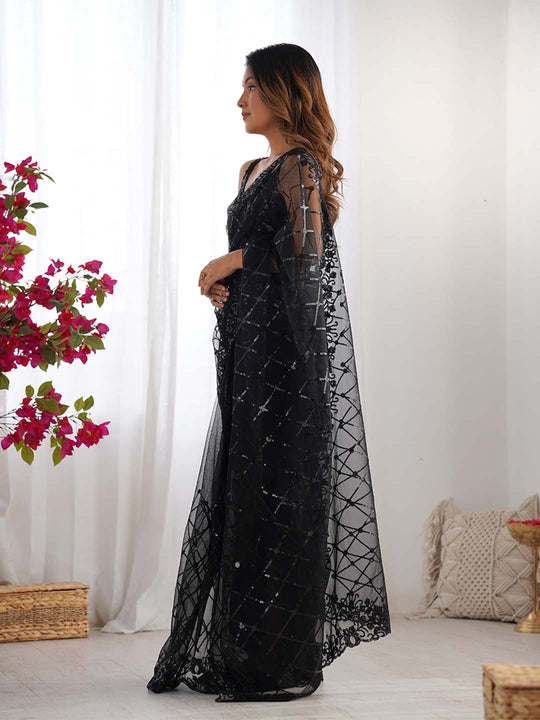 Soft Net Party Wear Saree With Blouse Piece