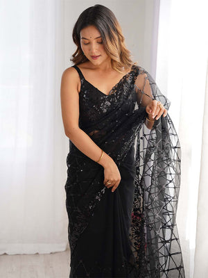 Soft Net Party Wear Saree With Blouse Piece