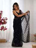 Soft Net Party Wear Saree With Blouse Piece