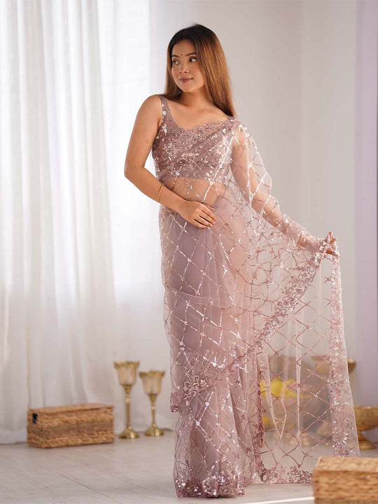 Soft Net Party Wear Saree With Blouse Piece