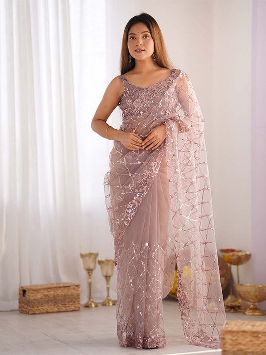 Soft Net Party Wear Saree With Blouse Piece
