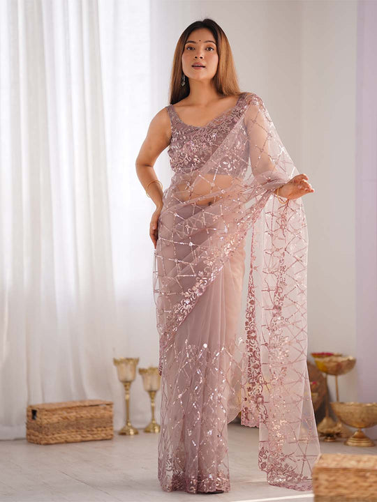 Soft Net Party Wear Saree With Blouse Piece