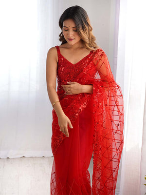 Soft Net Party Wear Saree With Blouse Piece