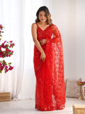 Soft Net Party Wear Saree With Blouse Piece