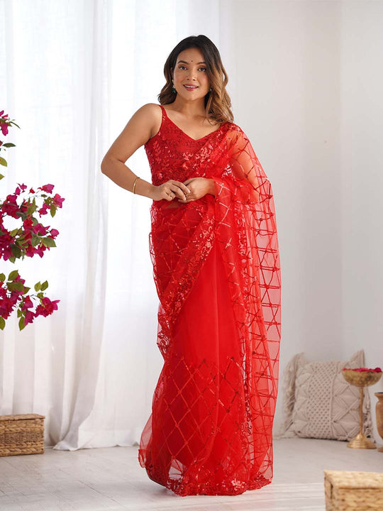 Soft Net Party Wear Saree With Blouse Piece