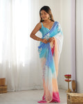 Multi Colour Pure Georgette Padding Sequins Embroidery Work Blouse Fabric Ultra Sattin 
 Saree With Blouse Piece