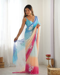Multi Colour Pure Georgette Padding Sequins Embroidery Work Blouse Fabric Ultra Sattin 
 Saree With Blouse Piece