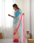 Multi Colour Pure Georgette Padding Sequins Embroidery Work Blouse Fabric Ultra Sattin 
 Saree With Blouse Piece