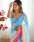 Multi Colour Pure Georgette Padding Sequins Embroidery Work Blouse Fabric Ultra Sattin 
 Saree With Blouse Piece