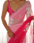 Multi Colour Pure Georgette Padding Sequins Embroidery Work Blouse Fabric Ultra Sattin 
 Saree With Blouse Piece