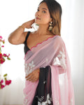 Multi Colour Pure Georgette Padding Sequins Embroidery Work Blouse Fabric Ultra Sattin 
 Saree With Blouse Piece