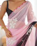 Multi Colour Pure Georgette Padding Sequins Embroidery Work Blouse Fabric Ultra Sattin 
 Saree With Blouse Piece