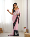 Multi Colour Pure Georgette Padding Sequins Embroidery Work Blouse Fabric Ultra Sattin 
 Saree With Blouse Piece