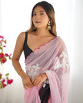 Multi Colour Pure Georgette Padding Sequins Embroidery Work Blouse Fabric Ultra Sattin 
 Saree With Blouse Piece