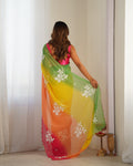 Multi Colour Pure Georgette Padding Sequins Embroidery Work Blouse Fabric Ultra Sattin 
 Saree With Blouse Piece