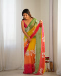 Multi Colour Pure Georgette Padding Sequins Embroidery Work Blouse Fabric Ultra Sattin 
 Saree With Blouse Piece