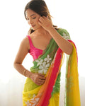 Multi Colour Pure Georgette Padding Sequins Embroidery Work Blouse Fabric Ultra Sattin 
 Saree With Blouse Piece
