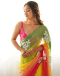 Multi Colour Pure Georgette Padding Sequins Embroidery Work Blouse Fabric Ultra Sattin 
 Saree With Blouse Piece