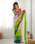 Multi Colour Pure Georgette Padding Sequins Embroidery Work Blouse Fabric Ultra Sattin 
 Saree With Blouse Piece