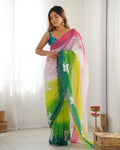 Multi Colour Pure Georgette Padding Sequins Embroidery Work Blouse Fabric Ultra Sattin 
 Saree With Blouse Piece