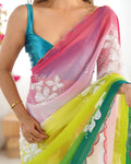 Multi Colour Pure Georgette Padding Sequins Embroidery Work Blouse Fabric Ultra Sattin 
 Saree With Blouse Piece