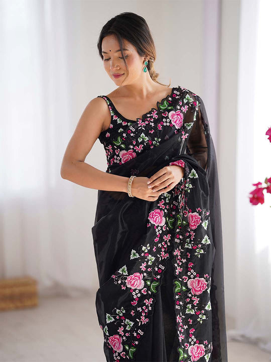 Twill Net Party Wear Saree With Blouse Piece