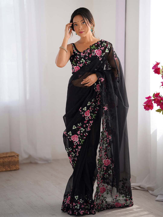 Twill Net Party Wear Saree With Blouse Piece