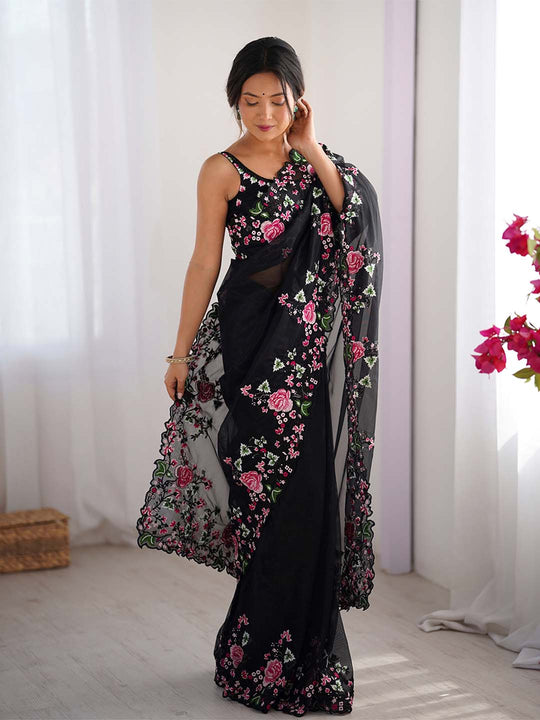 Twill Net Party Wear Saree With Blouse Piece