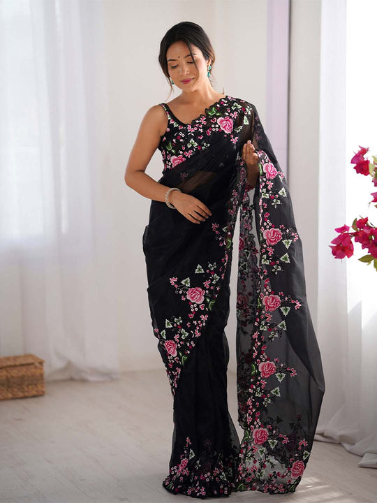 Twill Net Party Wear Saree With Blouse Piece