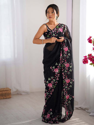 Twill Net Party Wear Saree With Blouse Piece