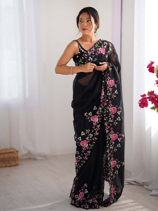 Twill Net Party Wear Saree With Blouse Piece