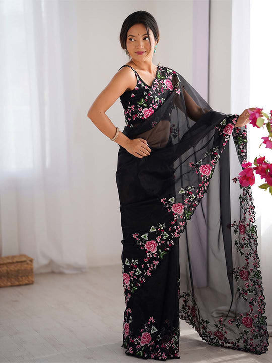 Twill Net Party Wear Saree With Blouse Piece