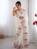 Twill Net Party Wear Saree With Blouse Piece