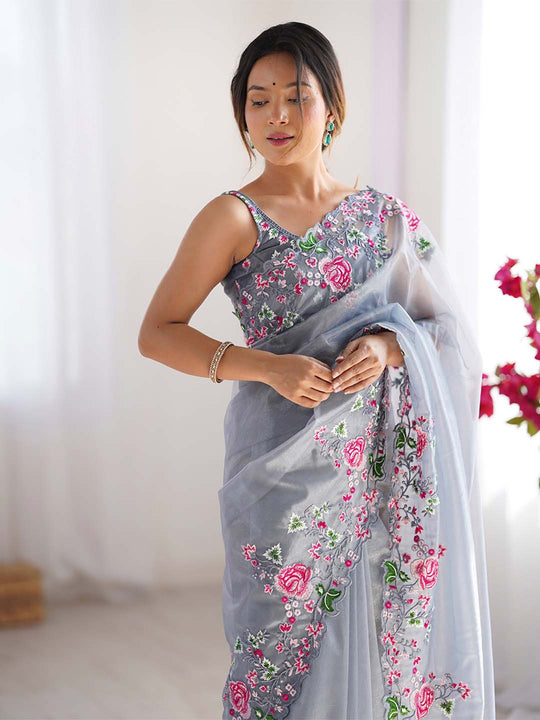 Twill Net Party Wear Saree With Blouse Piece