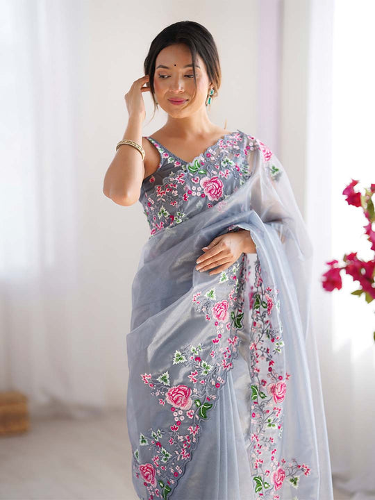 Twill Net Party Wear Saree With Blouse Piece