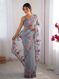 Twill Net Party Wear Saree With Blouse Piece
