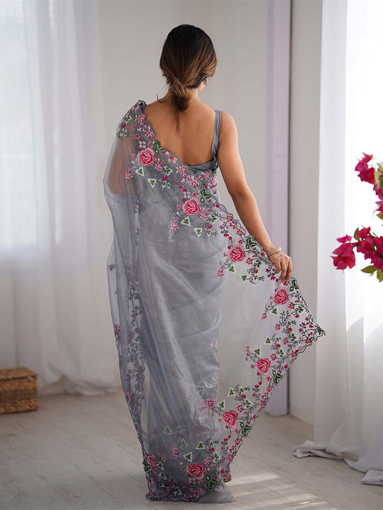 Twill Net Party Wear Saree With Blouse Piece