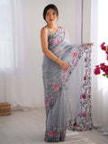 Twill Net Party Wear Saree With Blouse Piece