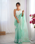 Green Candy Crush Padding Sequins Embroidery Work Ultra Sattin Saree With Blouse Piece