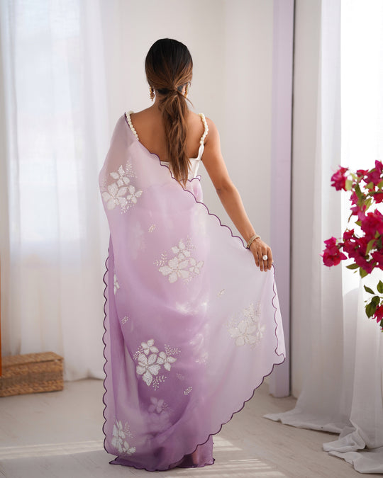 Lavender Candy Crush Padding Sequins Embroidery Work Ultra Sattin Saree With Blouse Piece