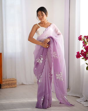 Lavender Candy Crush Padding Sequins Embroidery Work Ultra Sattin Saree With Blouse Piece