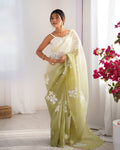 Lime Green Candy Crush Padding Sequins Embroidery Work Ultra Sattin Saree With Blouse Piece