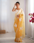 Yellow Candy Crush Padding Sequins Embroidery Work Ultra Sattin Saree With Blouse Piece