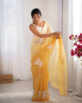 Yellow Candy Crush Padding Sequins Embroidery Work Ultra Sattin Saree With Blouse Piece