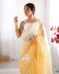 Yellow Candy Crush Padding Sequins Embroidery Work Ultra Sattin Saree With Blouse Piece